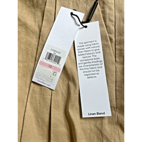 Calvin Klein Women's Linen Blend Pants Trendy Pleated Wide Leg Trouser Tan 10 - Picture 4 of 9